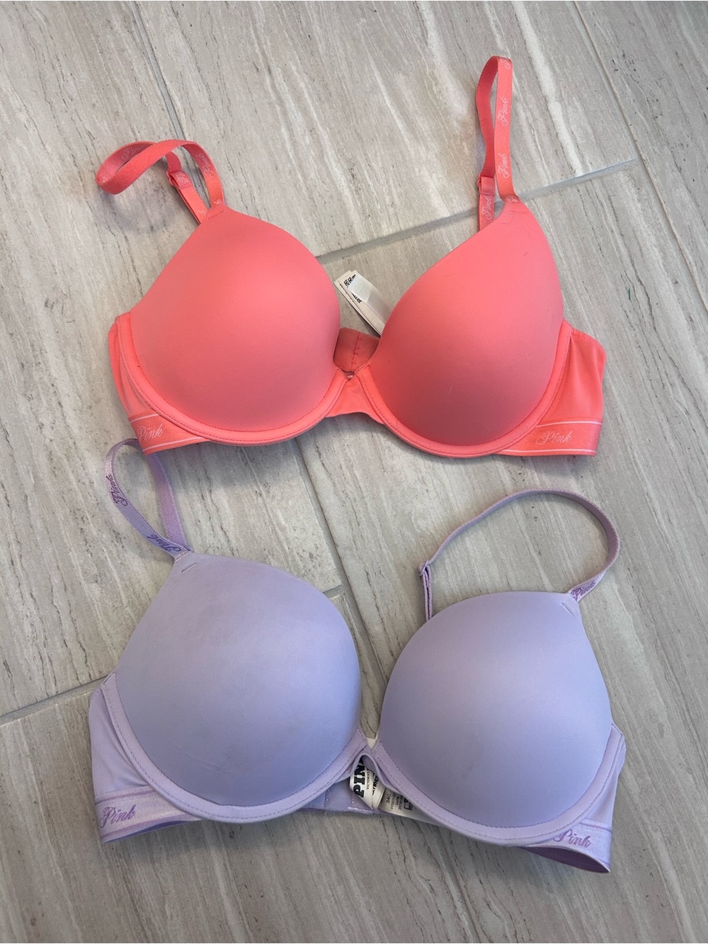 PINK Victoria's Secret Coral & Lavender Lightly Padded T-Shirt Bras (2)